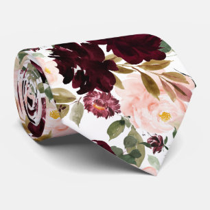 Watercolor Flowers Burgundy Blush Tie