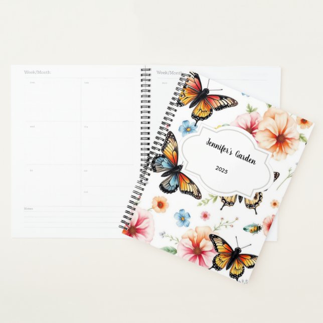 Watercolor flowers butterflies personal garden planner (Display)
