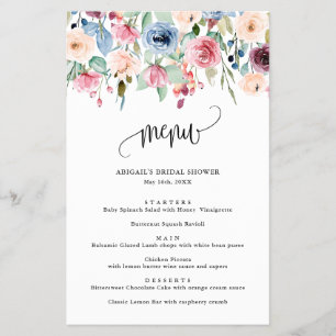 Watercolor Flowers Calligraphy Script Paper Menu