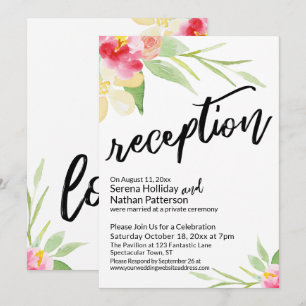 Watercolor Flowers & Casual Handwriting Reception Invitation