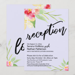 Watercolor Flowers & Casual Reception Lavender Invitation