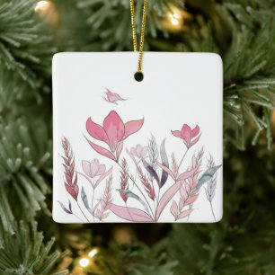 Watercolor flowers ceramic ornament