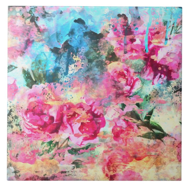 Watercolor flowers Ceramic Tile (Front)