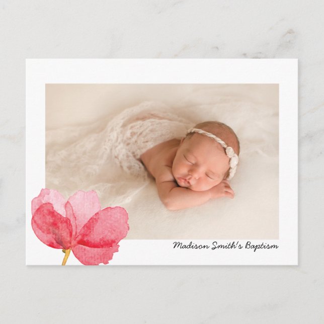 Watercolor Flowers Christening Baptism Invitation (Front)