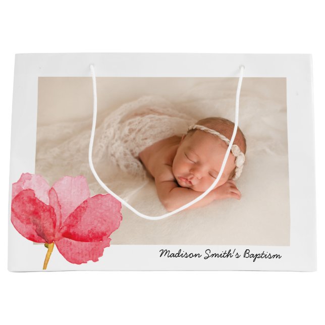 Watercolor Flowers Christening Baptism Large Gift Bag (Front)