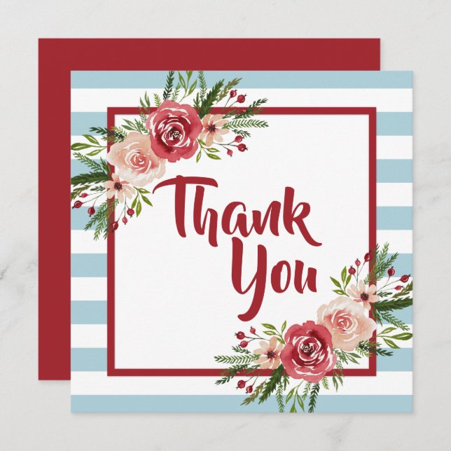 Watercolor Flowers Christmas Thank You Card (Front/Back)