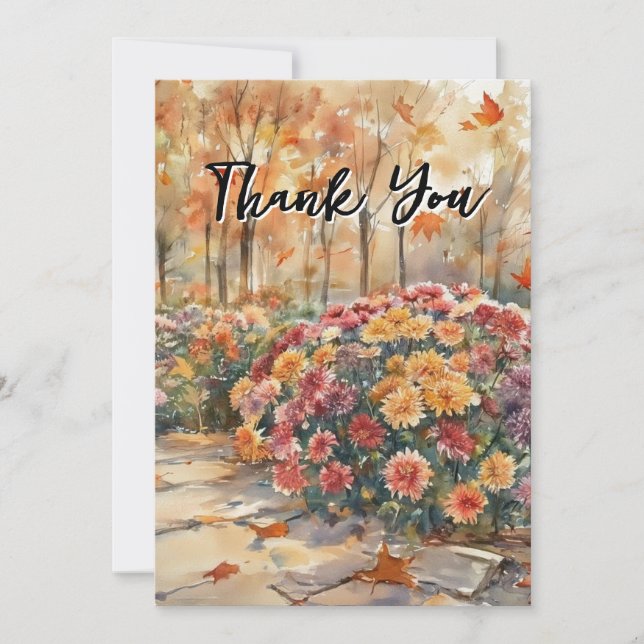 Watercolor Flowers Chrysanthemum  Birthday Party  Thank You Card (Front)