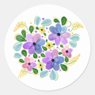 Watercolor Flowers Classic Round Sticker