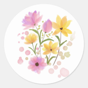 Watercolor Flowers Classic Round Sticker