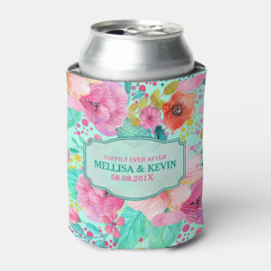 Watercolor Flowers Collage Wedding Template Can Cooler