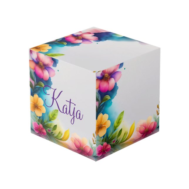 Watercolor flowers colorful cube (Front Angled)