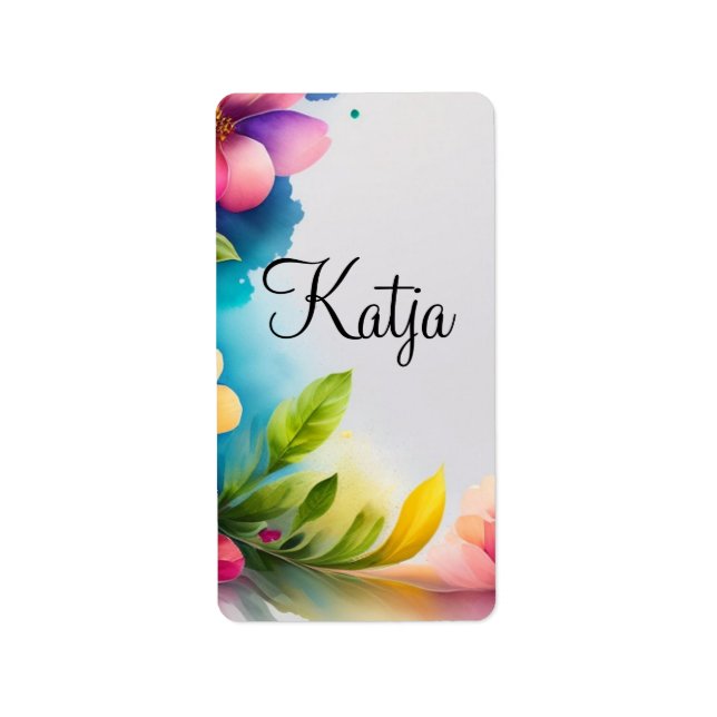 Watercolor flowers colorful label (Front)