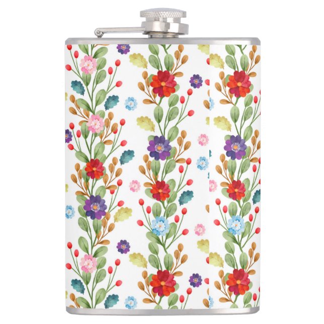 Watercolor Flowers Colourful Pattern-67488 Hip Flask (Front)