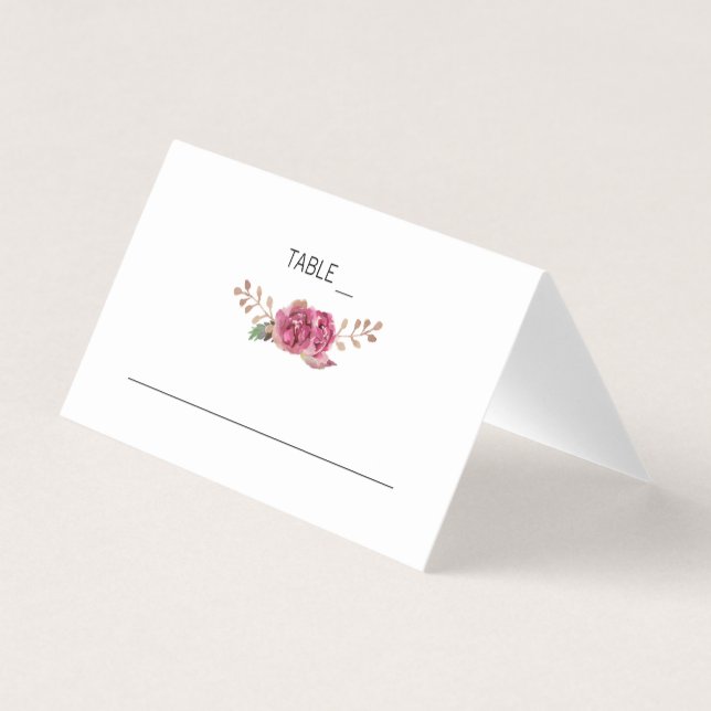 Watercolor Flowers Country Wedding Place Cards (Front)