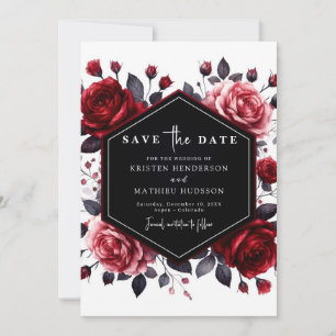 Watercolor Flowers Crimson Red Wedding Save The Date