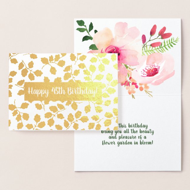 Watercolor Flowers Custom Birthday/All-Occasion Foil Card (Display)