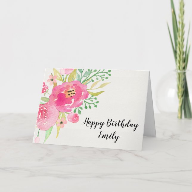 Watercolor Flowers - Custom Birthday Card (Front)