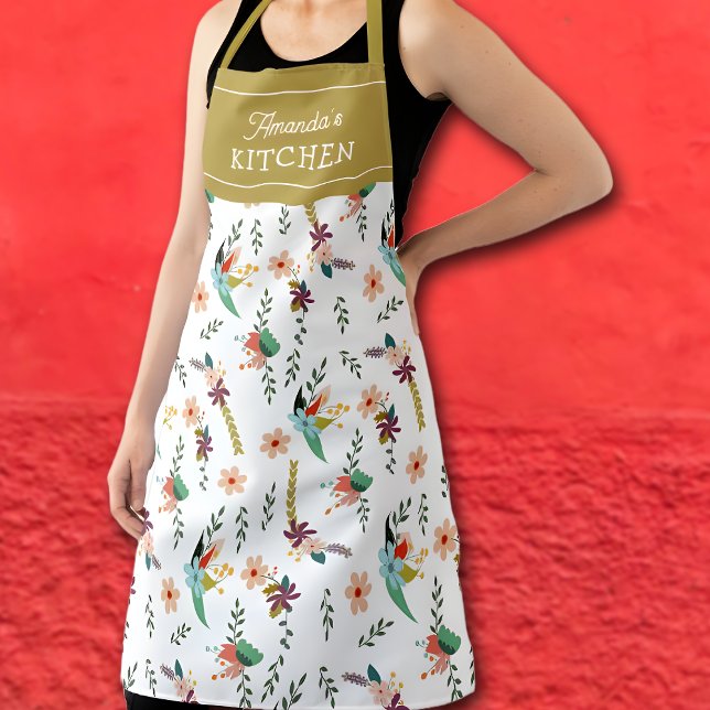 Watercolor Flowers Custom Kitchen Unisex  Apron (Creator Uploaded)