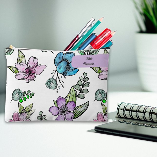 Watercolor Flowers Custom Pencil Case Pouch  (Creator Uploaded)
