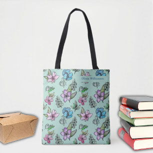 Watercolor Flowers Customise College Tote Bag