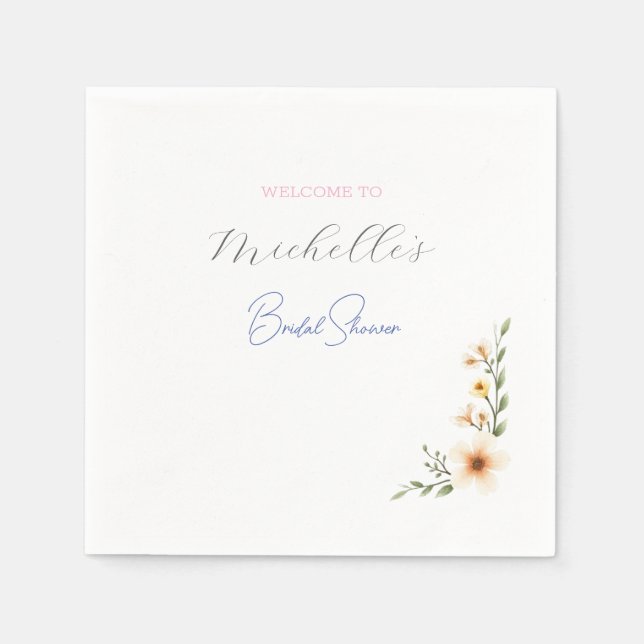 Watercolor Flowers Cute Bridal Shower  Napkin (Front)