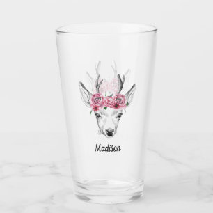 Watercolor Flowers Deer Add Your Name Glass