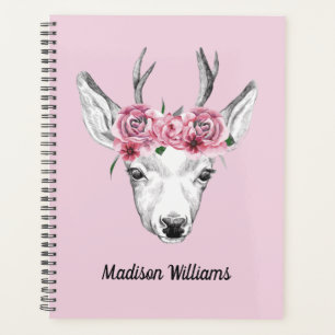 Watercolor Flowers Deer Add Your Name Planner