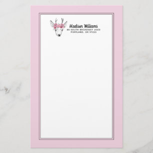 Watercolor Flowers Deer Add Your Name Stationery