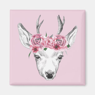 Watercolor Flowers Deer Magnet
