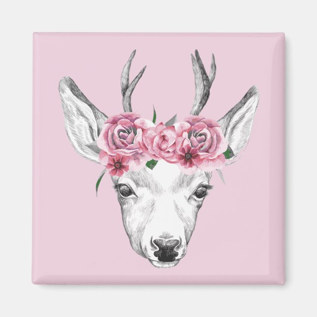 Watercolor Flowers Deer Magnet (Front)