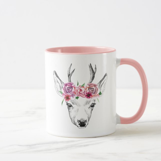 Watercolor Flowers Deer Mug (Right)