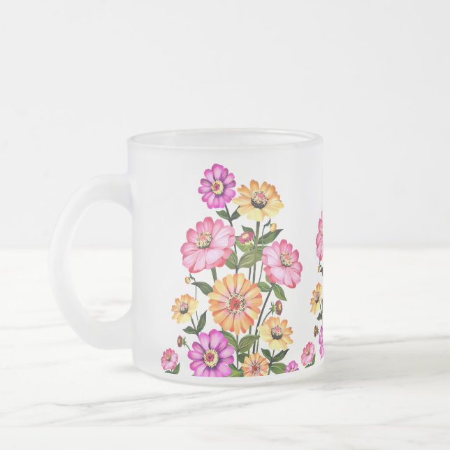 Watercolor Flowers Design-34063 Frosted Glass Coffee Mug (Left)