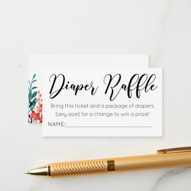 Watercolor Flowers Diaper Raffle Ticket Enclosure Card (Front/Back In Situ)