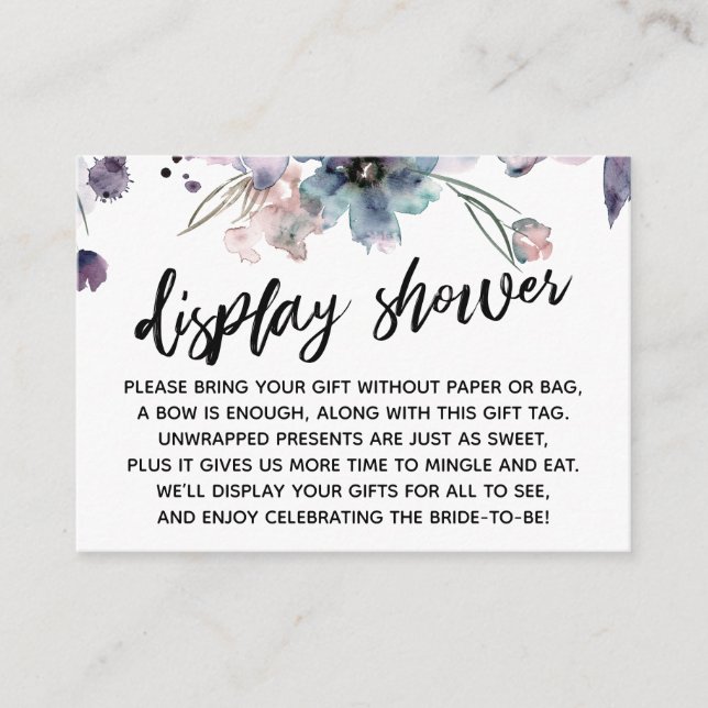 Watercolor Flowers Display Bridal Shower Enclosure Card (Front)