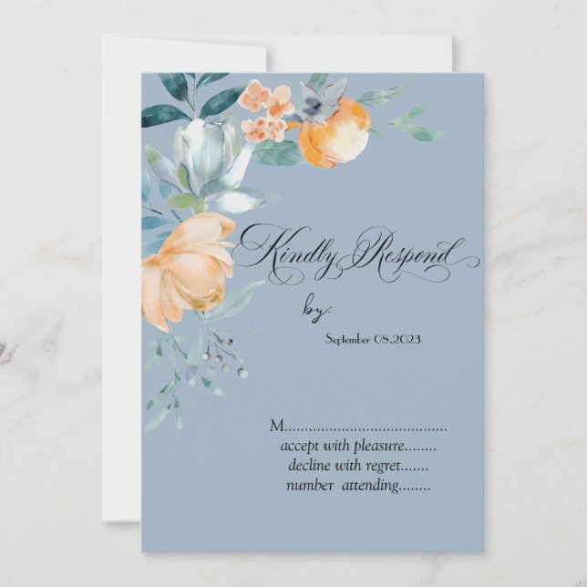 Watercolor Flowers Dusty Blue RSVP  Invitation (Front)
