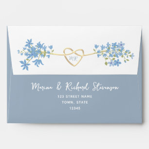 Watercolor Flowers Dusty Blue Wedding Envelope