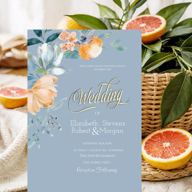 Watercolor Flowers Dusty Blue Wedding Invitation (Creator Uploaded)