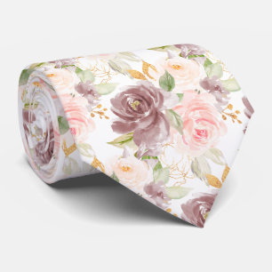 Watercolor Flowers Dusty Rose Blush Pink Roses Tie