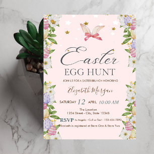 Watercolor Flowers Eggs Bunny Ears  Invitation