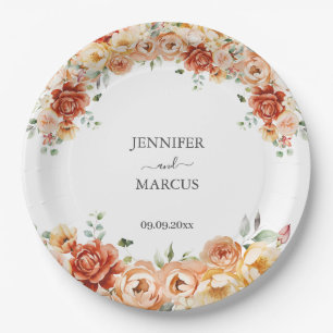 Watercolor Flowers Elegant Botanical Wedding Paper Plate