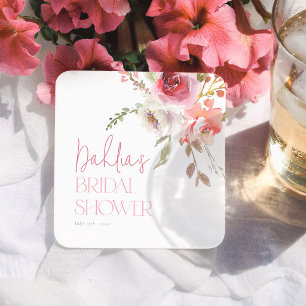 Watercolor Flowers Elegant Bridal Shower Square Paper Coaster