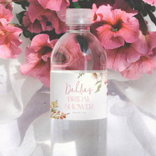 Watercolor Flowers Elegant Garden Bridal Shower Water Bottle Label