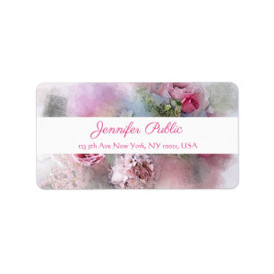 Watercolor Flowers Elegant Painting Modern Script Label