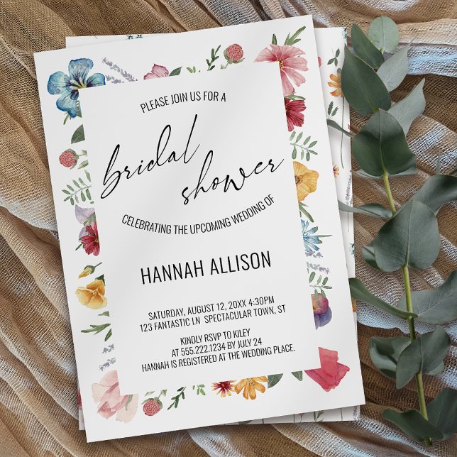 Watercolor Flowers Elegant Script Bridal Shower Invitation (Creator Uploaded)