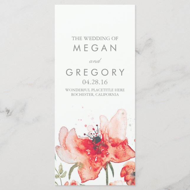 Watercolor Flowers Elegant Trendy Wedding Programs Programme (Front)