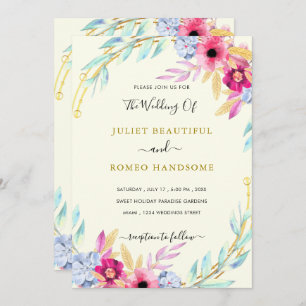 Watercolor Flowers Elegant Wedding Invitation