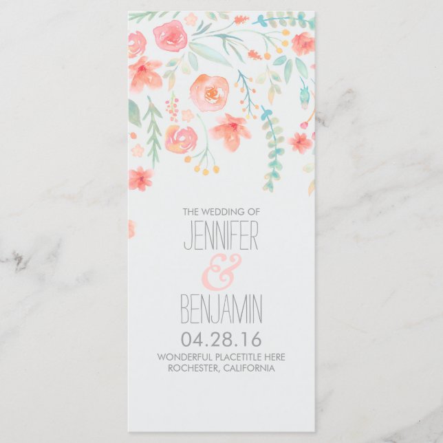 Watercolor Flowers Elegant Wedding Programs Programme (Front)