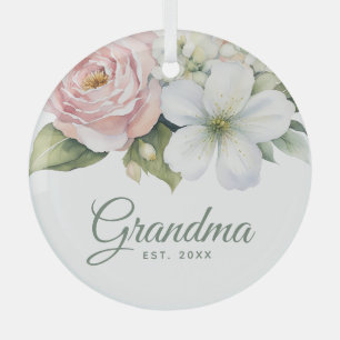 Watercolor Flowers Establishment Date New Grandma Glass Tree Decoration