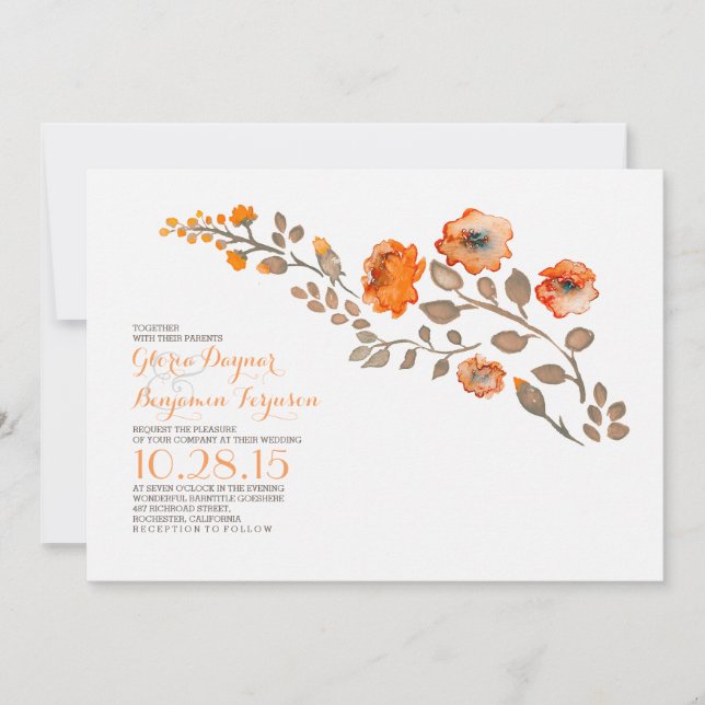 Watercolor flowers - fall wedding invitation (Front)