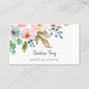 Watercolor Flowers Feminine Elegant Business Card